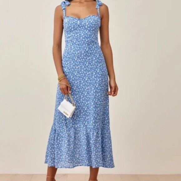 Reformation Blue Floral Nikita Dress in Marie - 0 - Picture 1 of 10